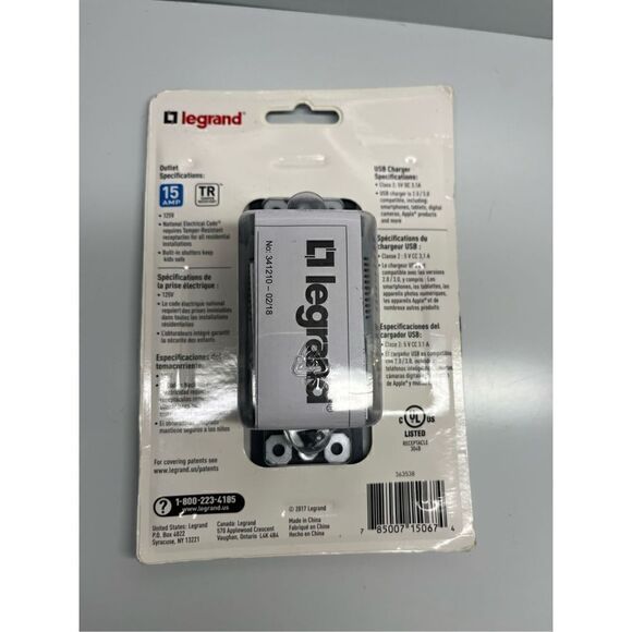 LEGRAND Radiant Tamper Resistant 2 USB 3.1A Outlet 15 Amp 125V - Picture 7 of 7